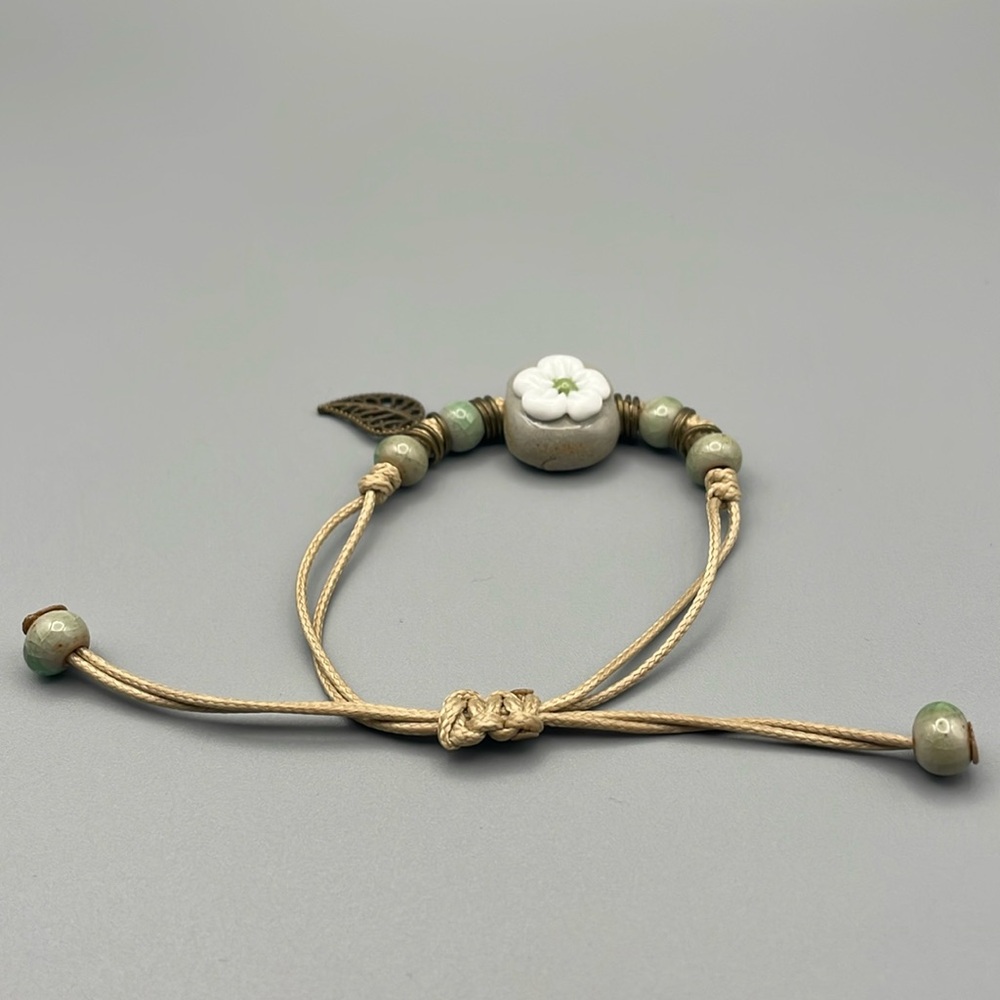 Green and Tan Bohemian Bracelet with Charms - Picture 3 of 6